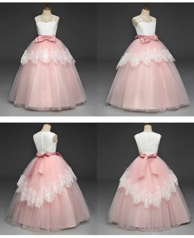 Girls Elegant Floral Evening Party Dress