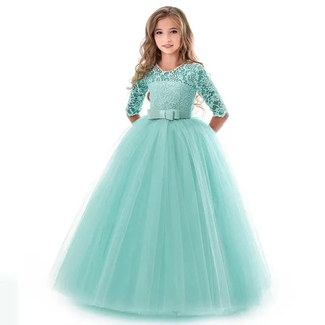 Girls Elegant Floral Evening Party Dress
