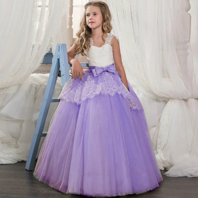 Girls Elegant Floral Evening Party Dress