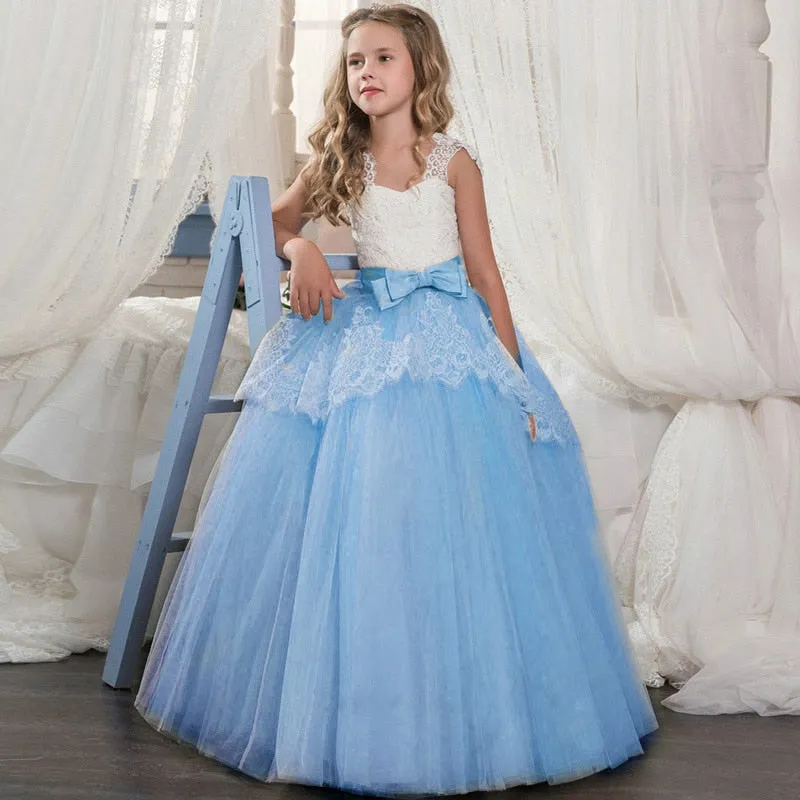 Girls Elegant Floral Evening Party Dress