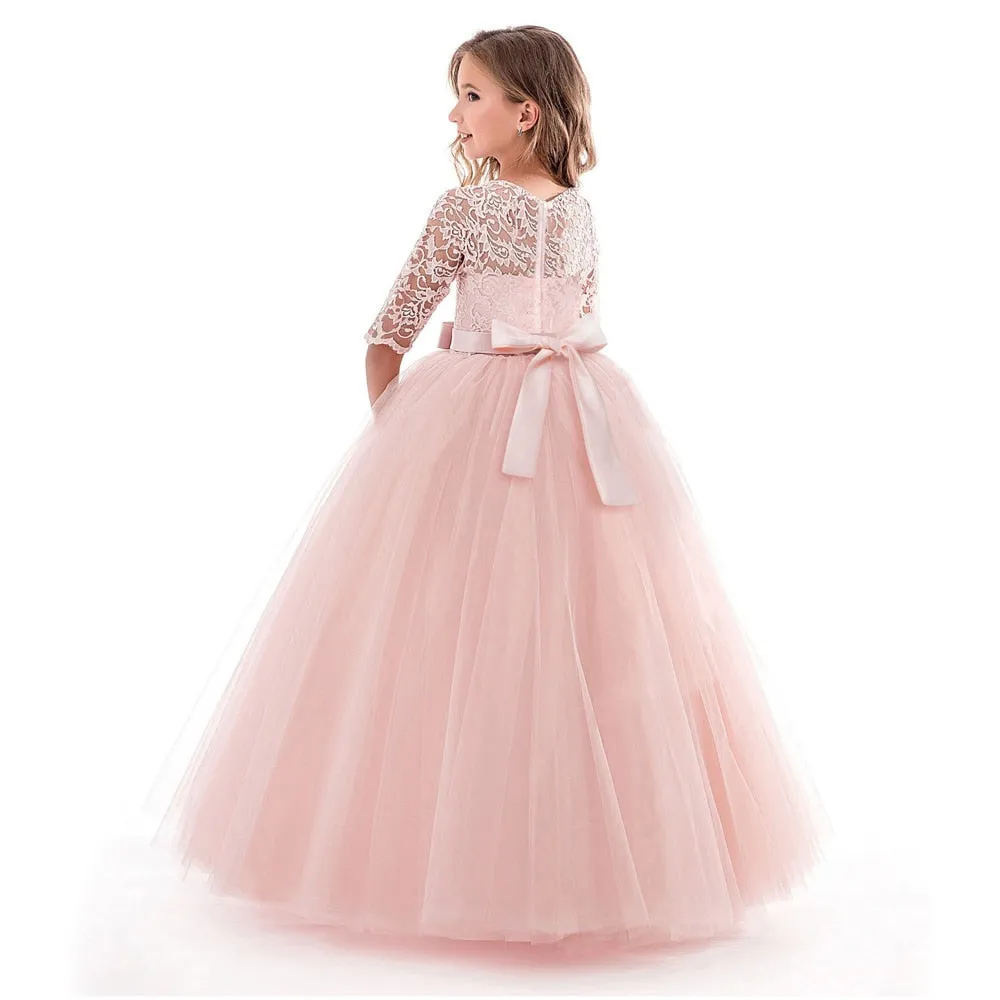 Girls Elegant Floral Evening Party Dress