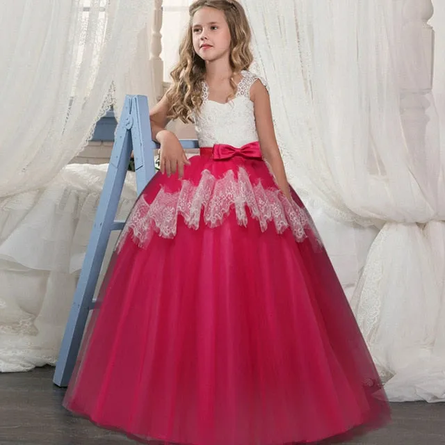 Girls Elegant Floral Evening Party Dress