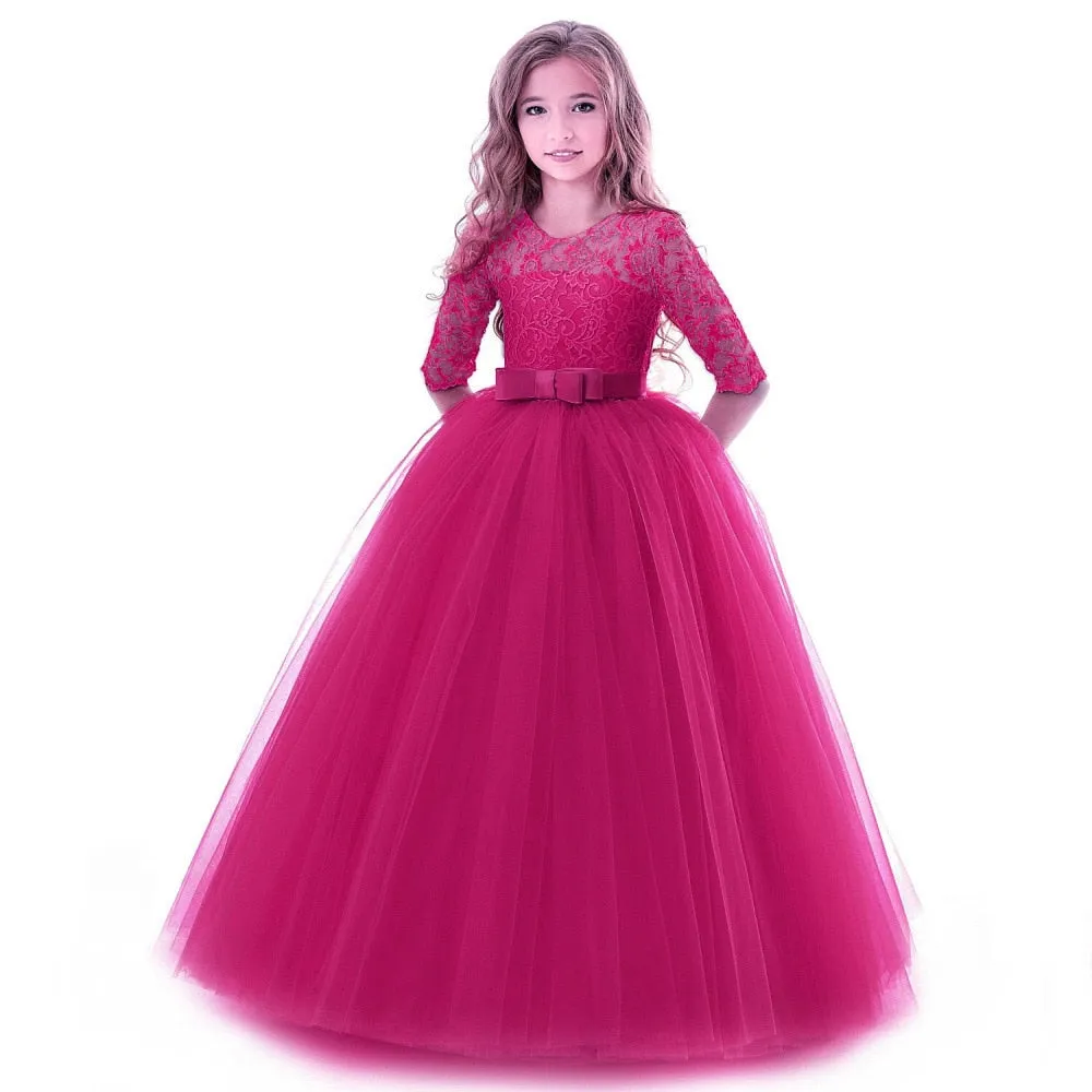 Girls Elegant Floral Evening Party Dress