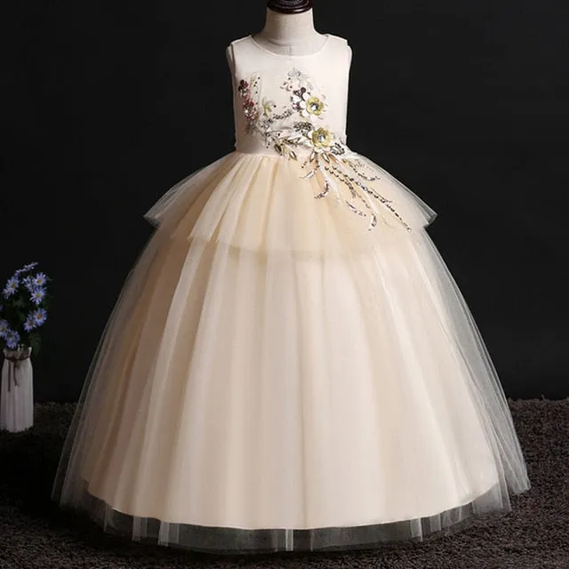 Girls Elegant Floral Evening Party Dress