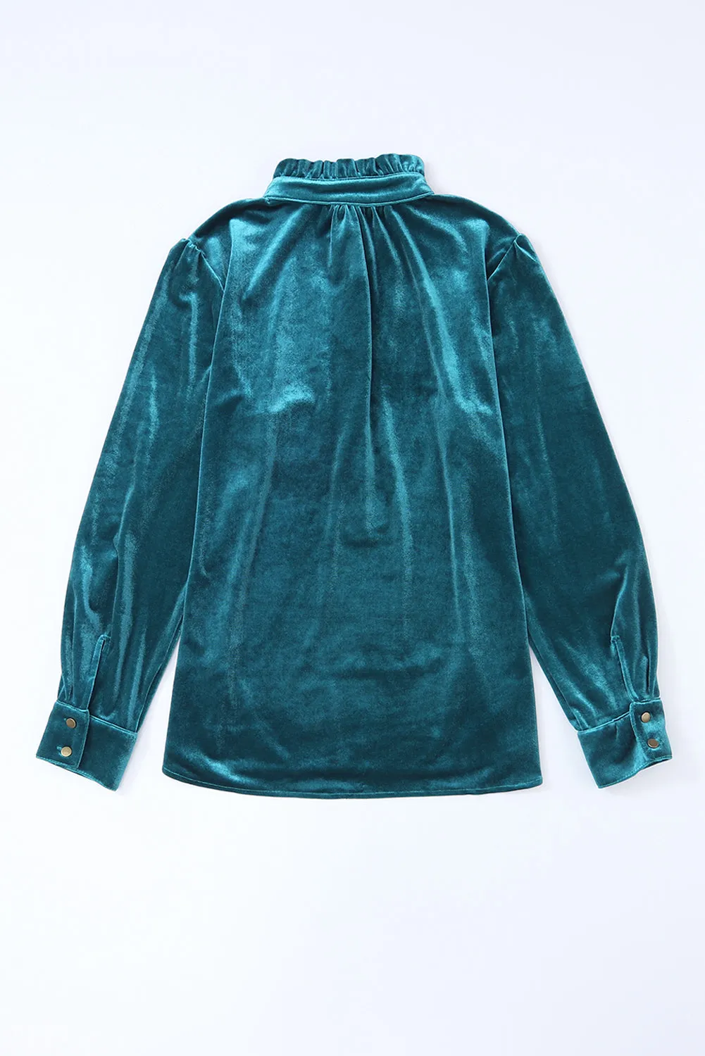 Green Frilled Neck Buttoned Front Velvet Top