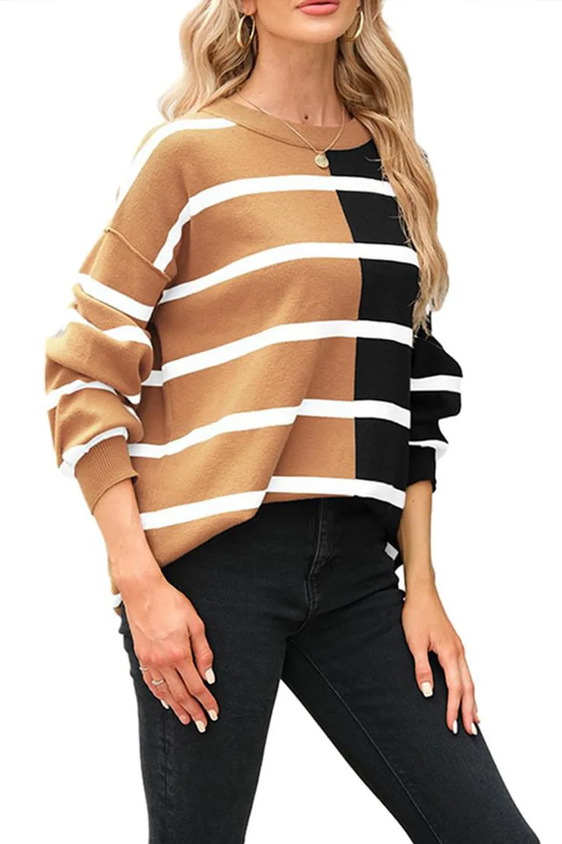 HTR1348 Colorblock Stripe Sweater
