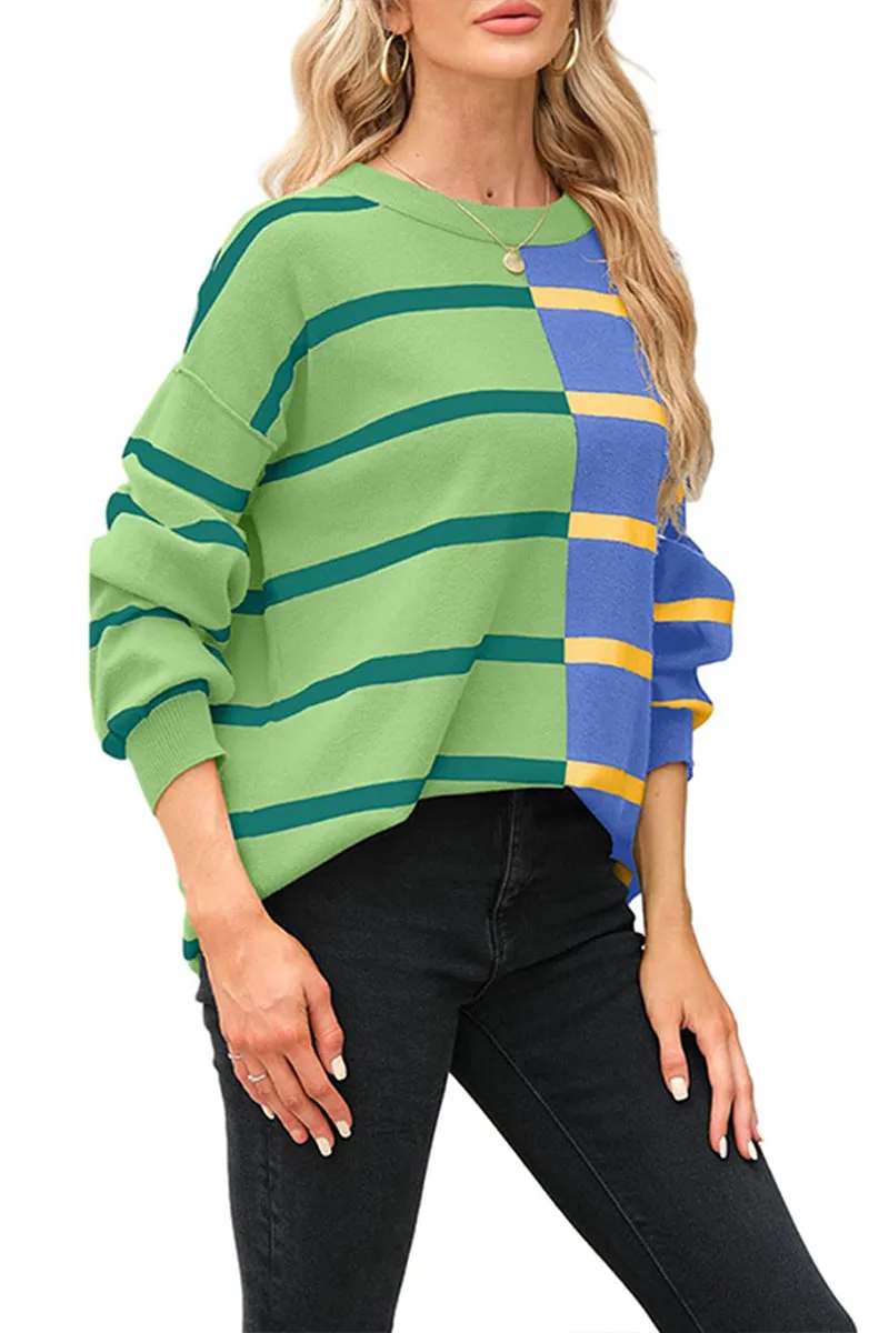 HTR1348 Colorblock Stripe Sweater