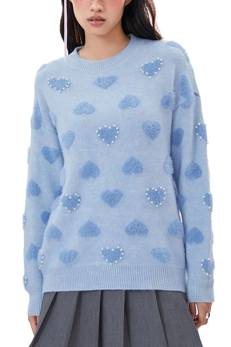 HWS1170 Pearl-Heart Knit Sweater