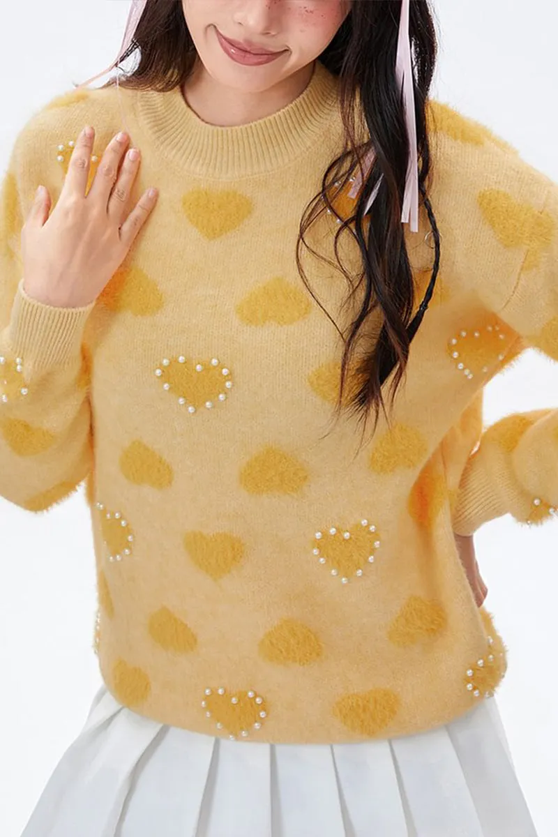 HWS1170 Pearl-Heart Knit Sweater