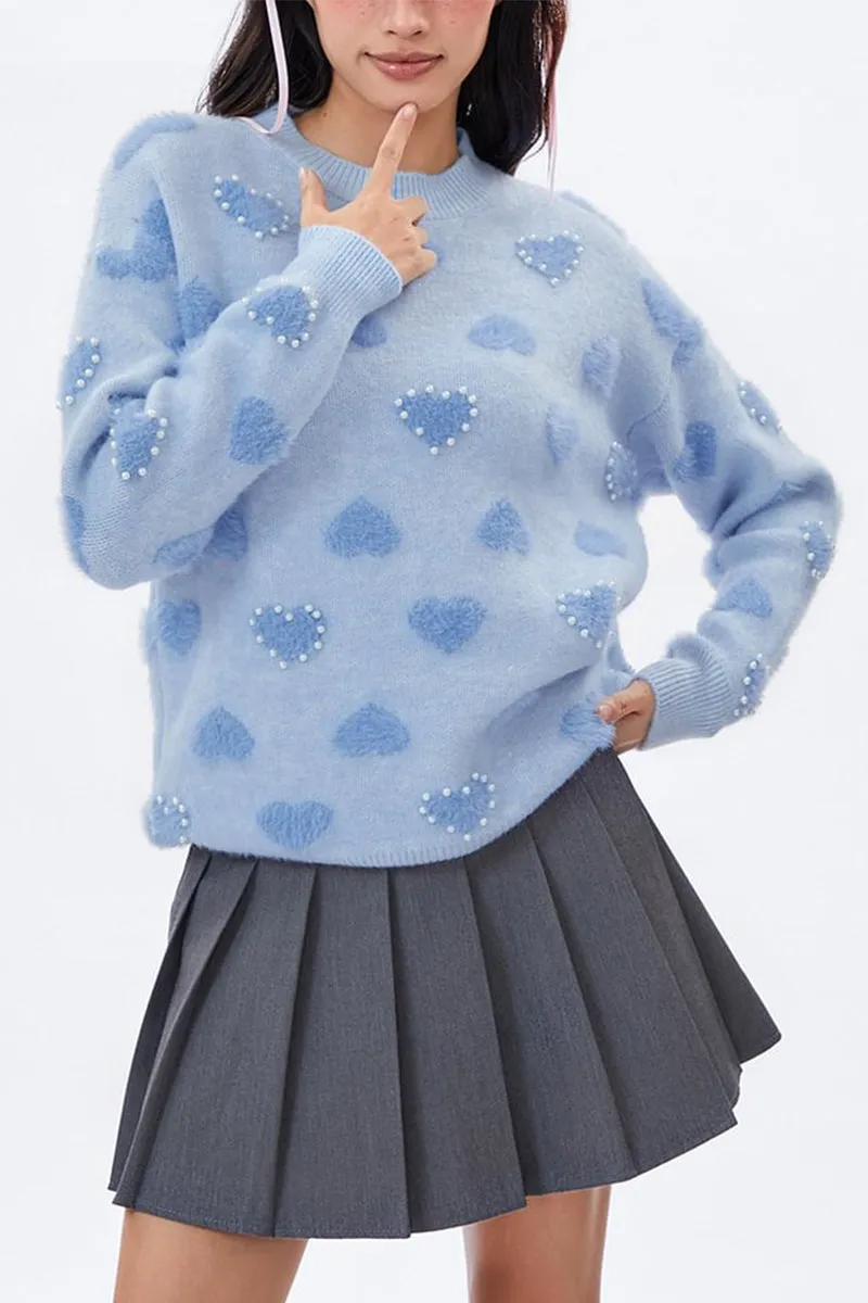 HWS1170 Pearl-Heart Knit Sweater