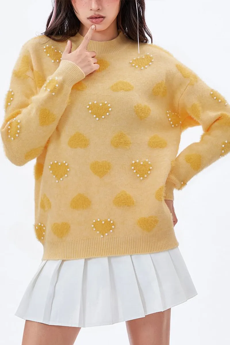 HWS1170 Pearl-Heart Knit Sweater