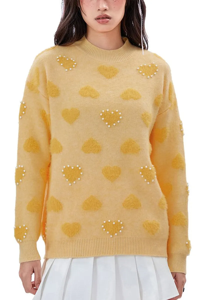 HWS1170 Pearl-Heart Knit Sweater