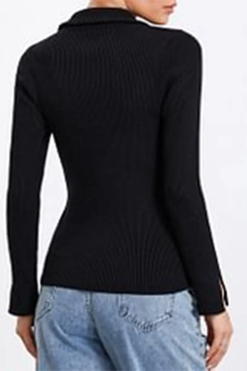 HWS1203 Ribbed Zip-Up Knit Top