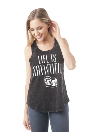 Khanomak Women's Sleeveless Shirt Tank Top Graphic Tee's Life is Brewtiful