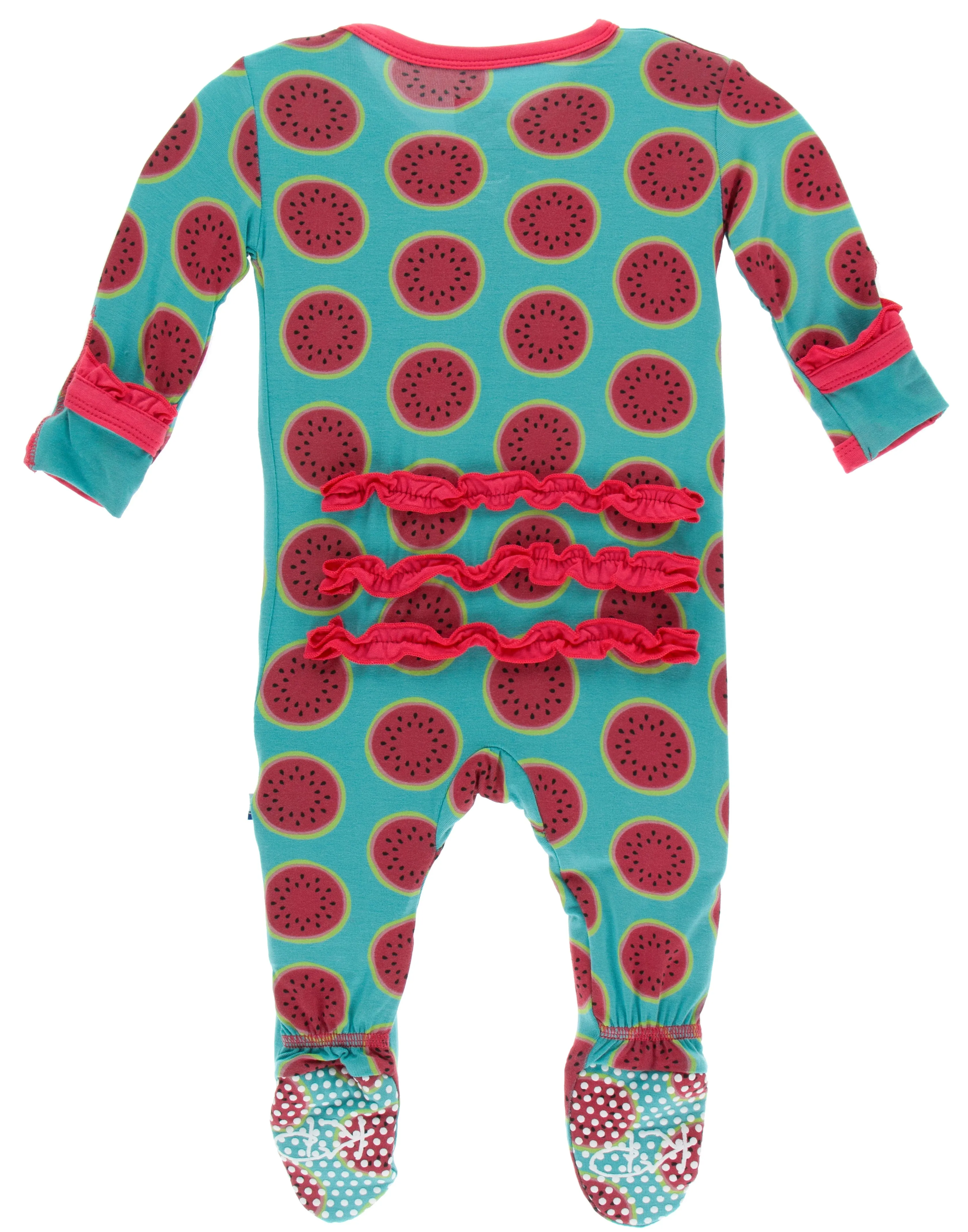 KicKee Pants Neptune Watermelon Classic Ruffle Footie with Zipper