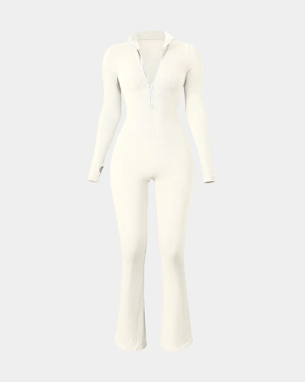Long Sleeve Zip Front Bell Bottoms Jumpsuits