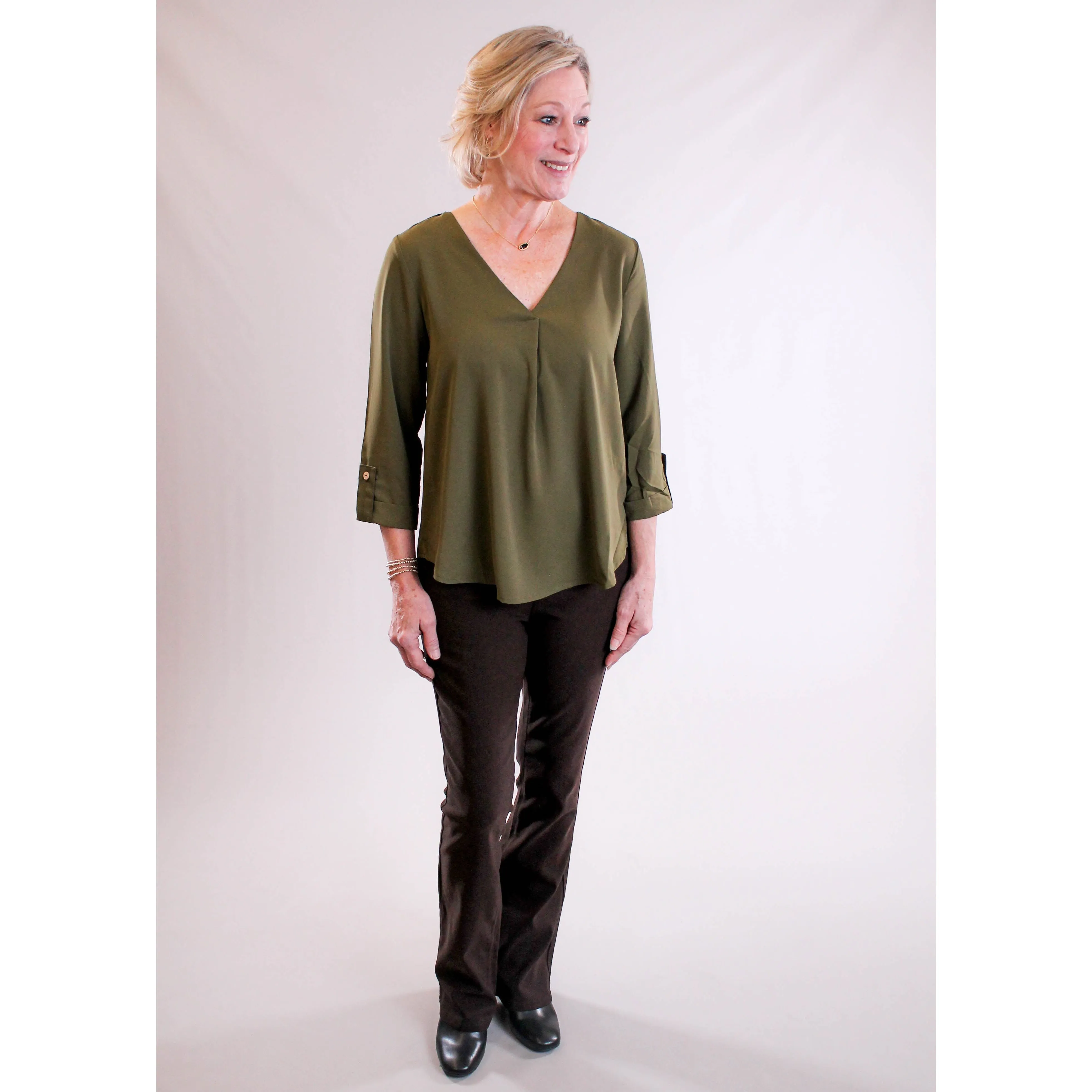 MINE V Neck 3/4 Sleeve Blouse