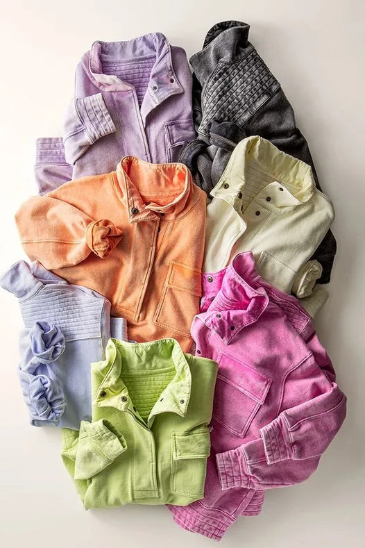 Mineral Washed Snap Button Mock Neck Sweatshirt LAVENDER