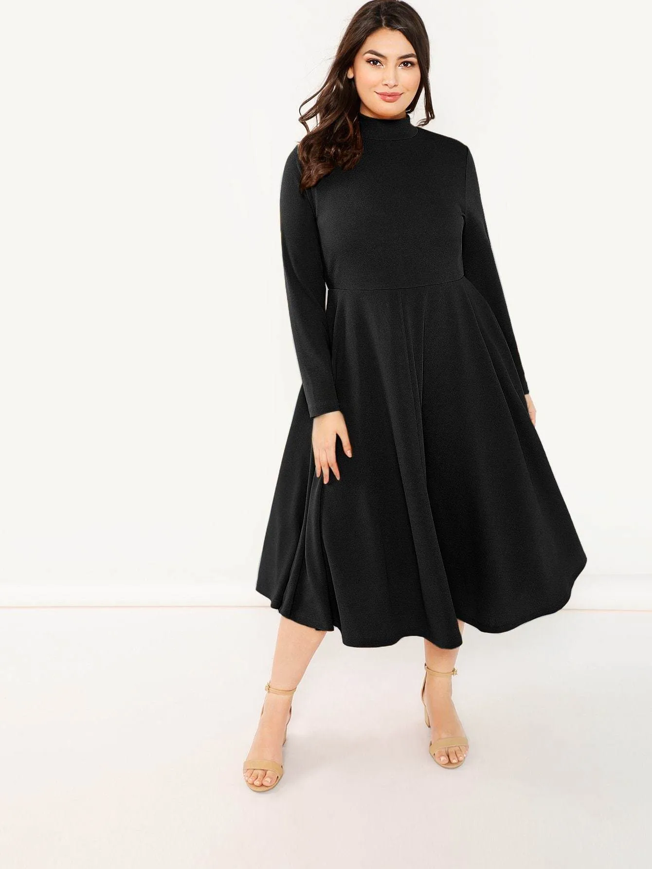 Plus Mock-Neck Fit & Flare Dress