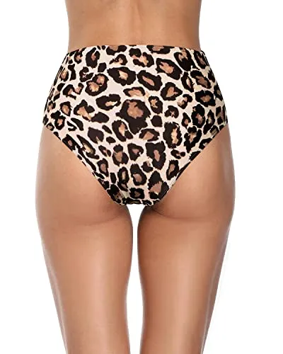 Retro High Waisted Bikini Bottom Strappy Swim Bottom-Leopard