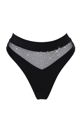Sexy High-Cut Bottom BOND 1/2 Mesh With AB Crystals / BLACK