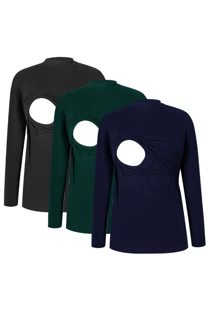 Smallshow Comfy Mock Neck Nursing Tops 3-Pack