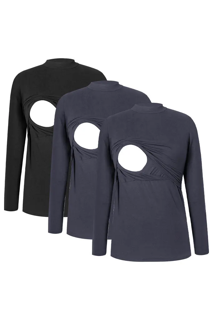 Smallshow Comfy Mock Neck Nursing Tops 3-Pack