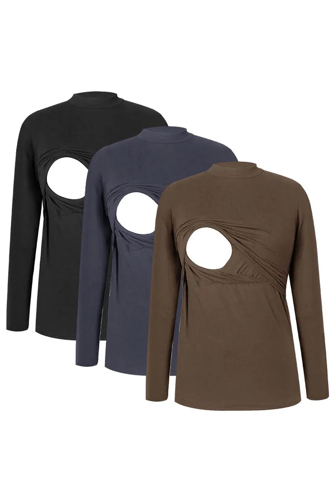 Smallshow Comfy Mock Neck Nursing Tops 3-Pack