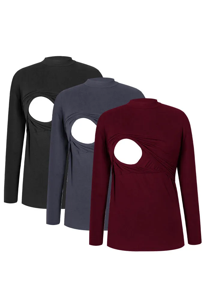 Smallshow Comfy Mock Neck Nursing Tops 3-Pack