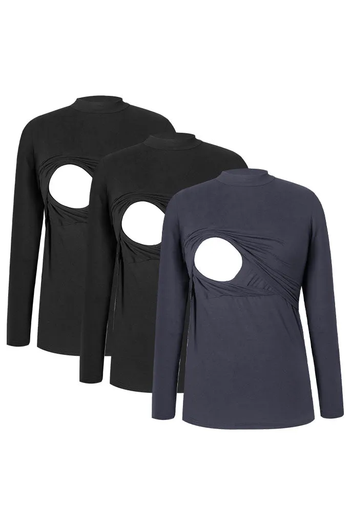 Smallshow Comfy Mock Neck Nursing Tops 3-Pack