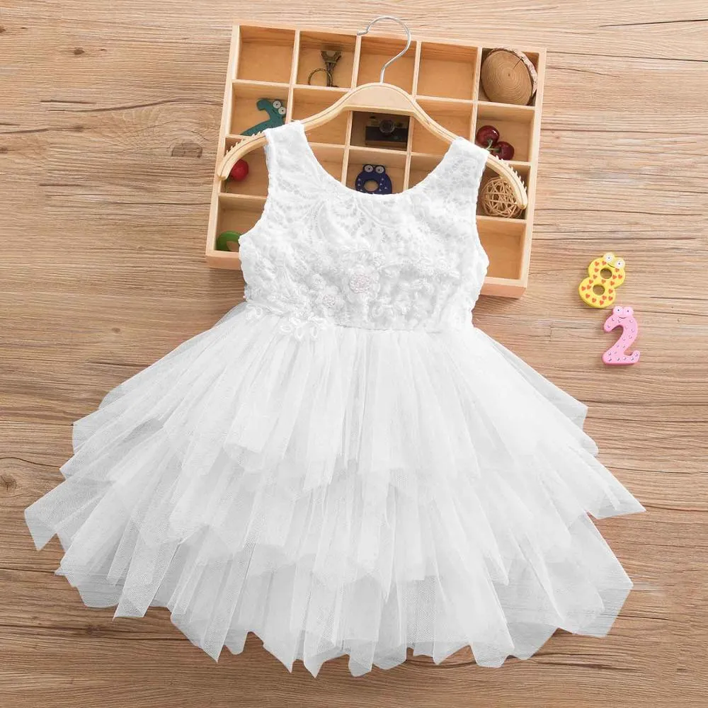 Summer Dresses For Girl 2019 Girls Clothing White Beading Princess Party Dress Elegant Ceremony 4 5 6 Years Teenage Girl Costume