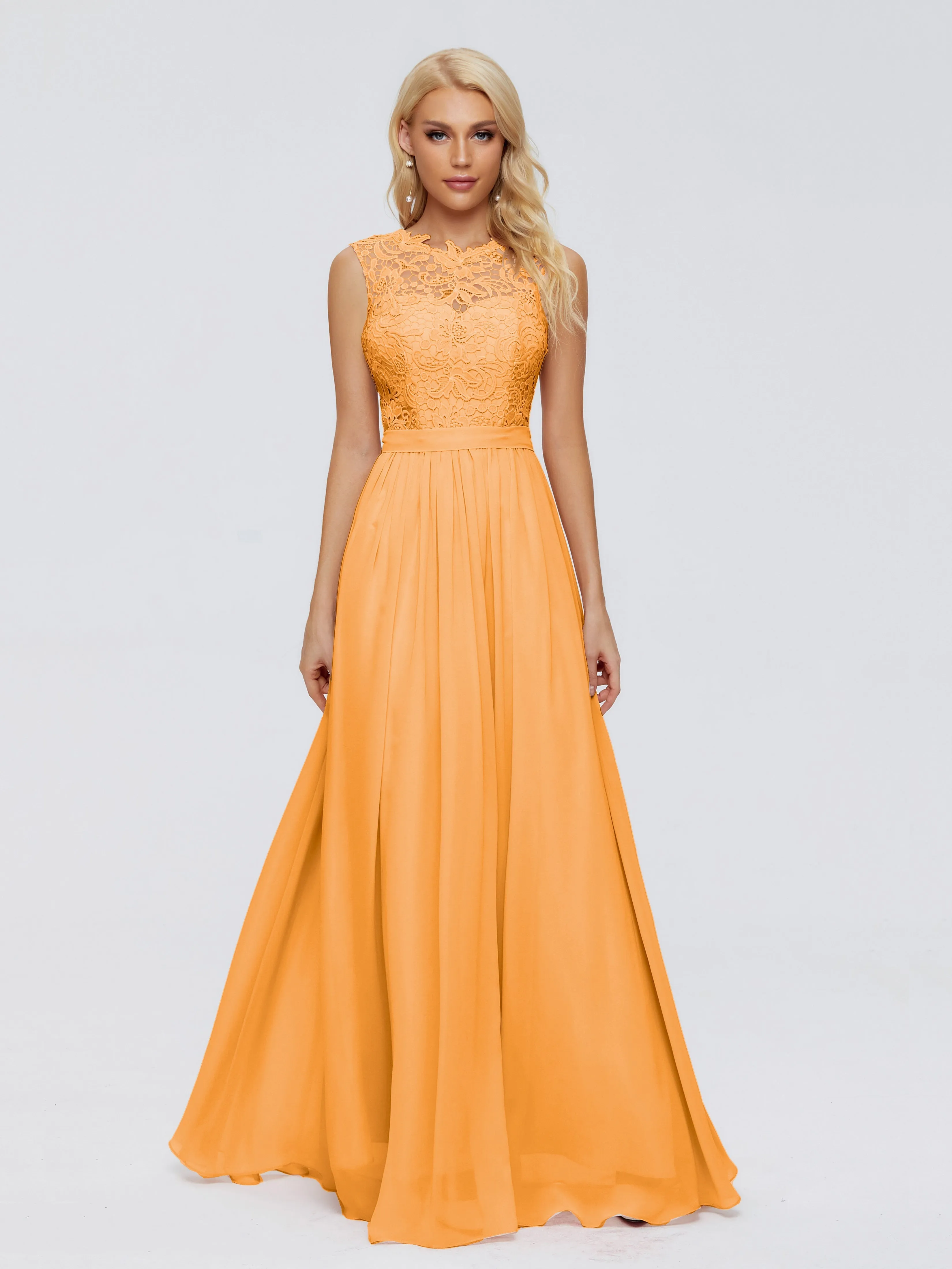 Tangerine Bridesmaids Melody Elegant Bateau Chiffon Bridesmaid Dresses