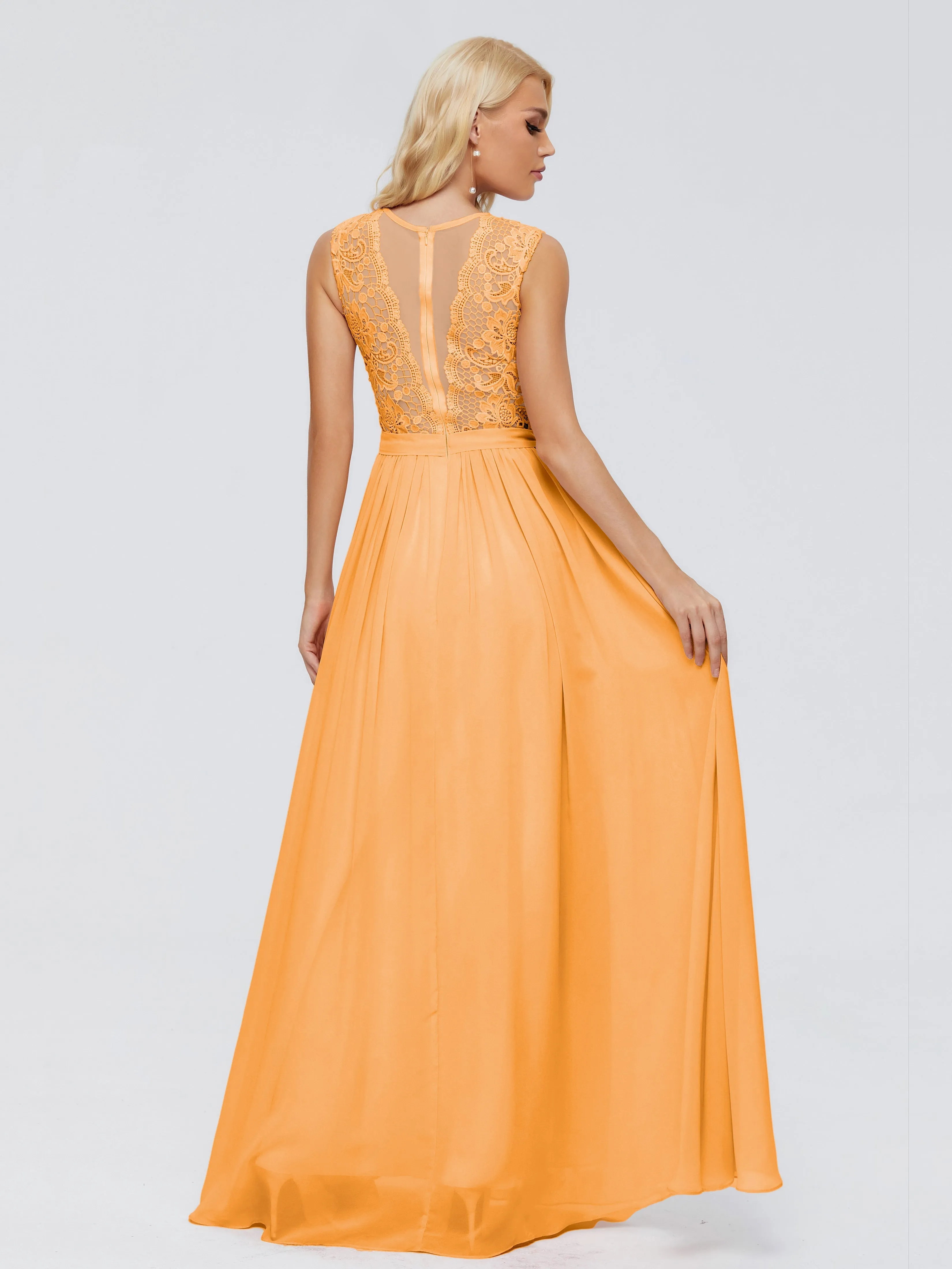 Tangerine Bridesmaids Melody Elegant Bateau Chiffon Bridesmaid Dresses
