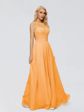 Tangerine Bridesmaids Melody Elegant Bateau Chiffon Bridesmaid Dresses