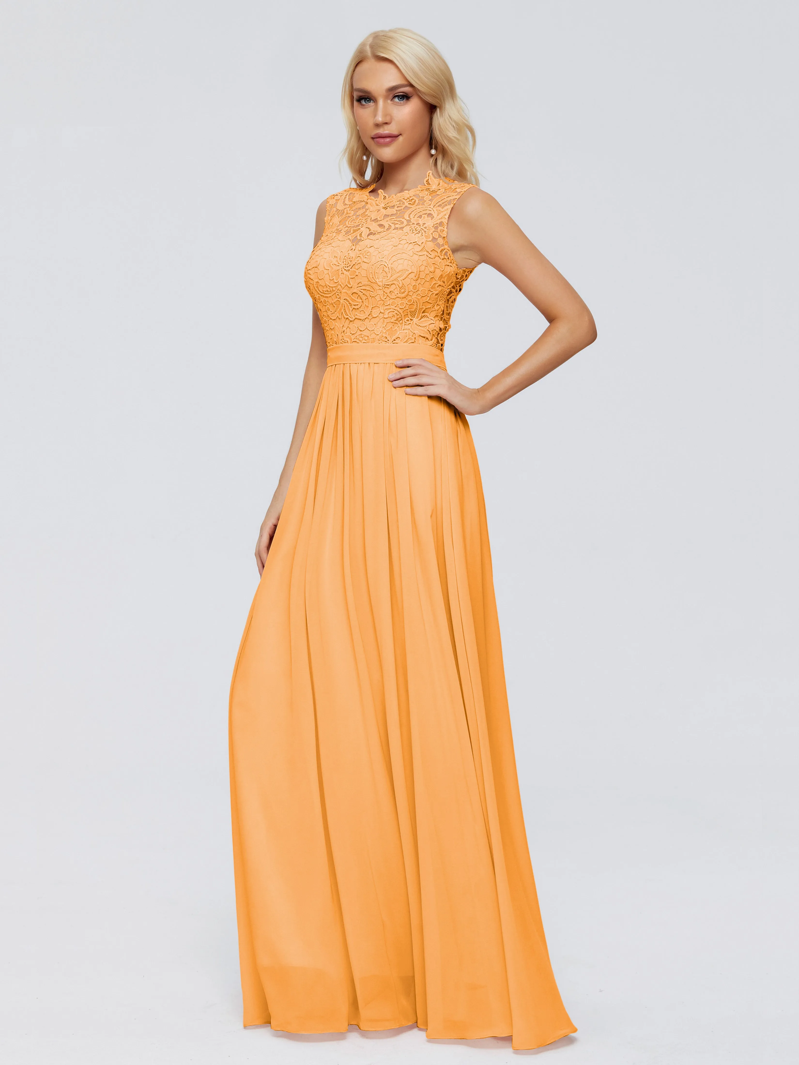 Tangerine Bridesmaids Melody Elegant Bateau Chiffon Bridesmaid Dresses