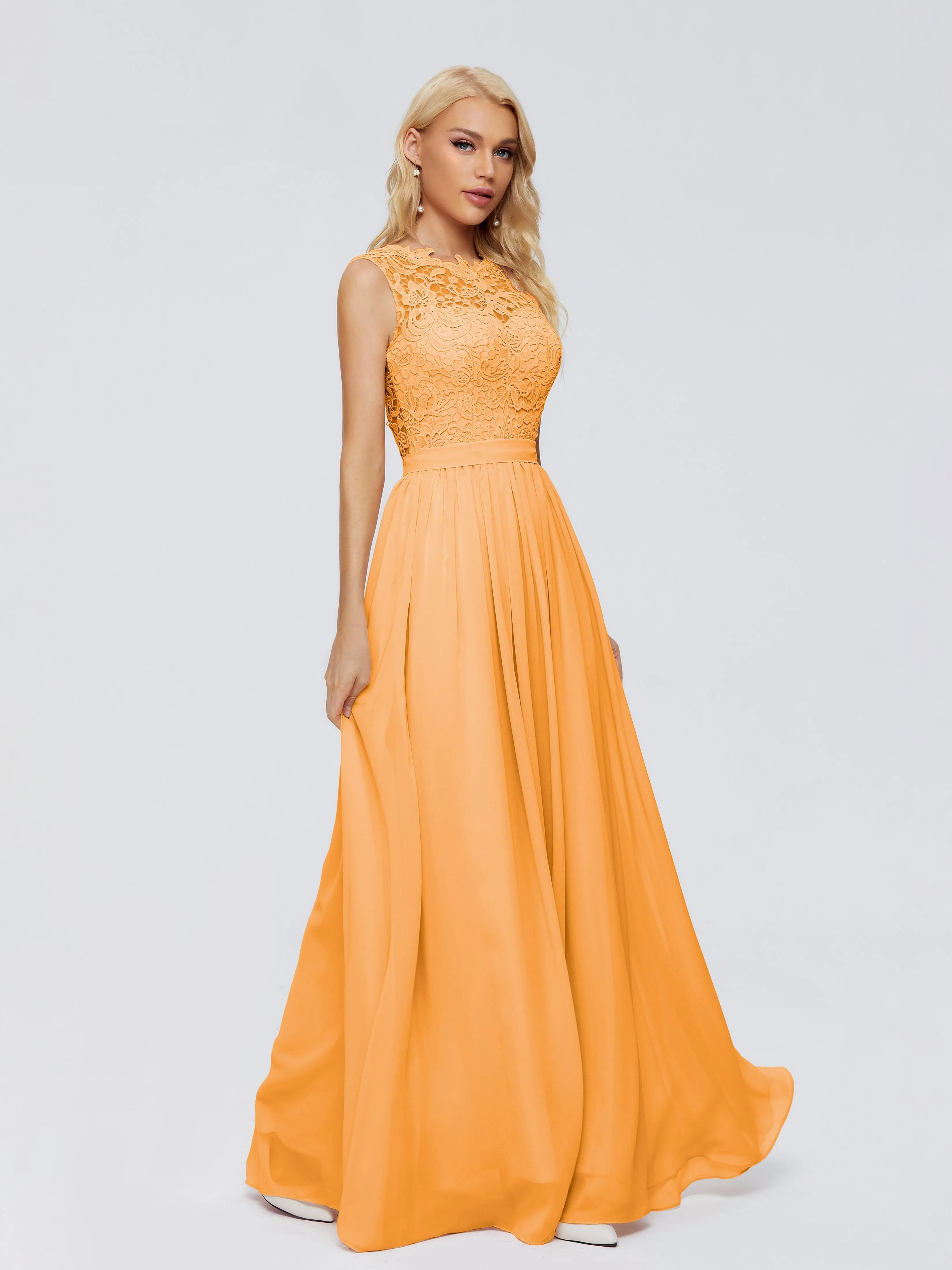 Tangerine Bridesmaids Melody Elegant Bateau Chiffon Bridesmaid Dresses