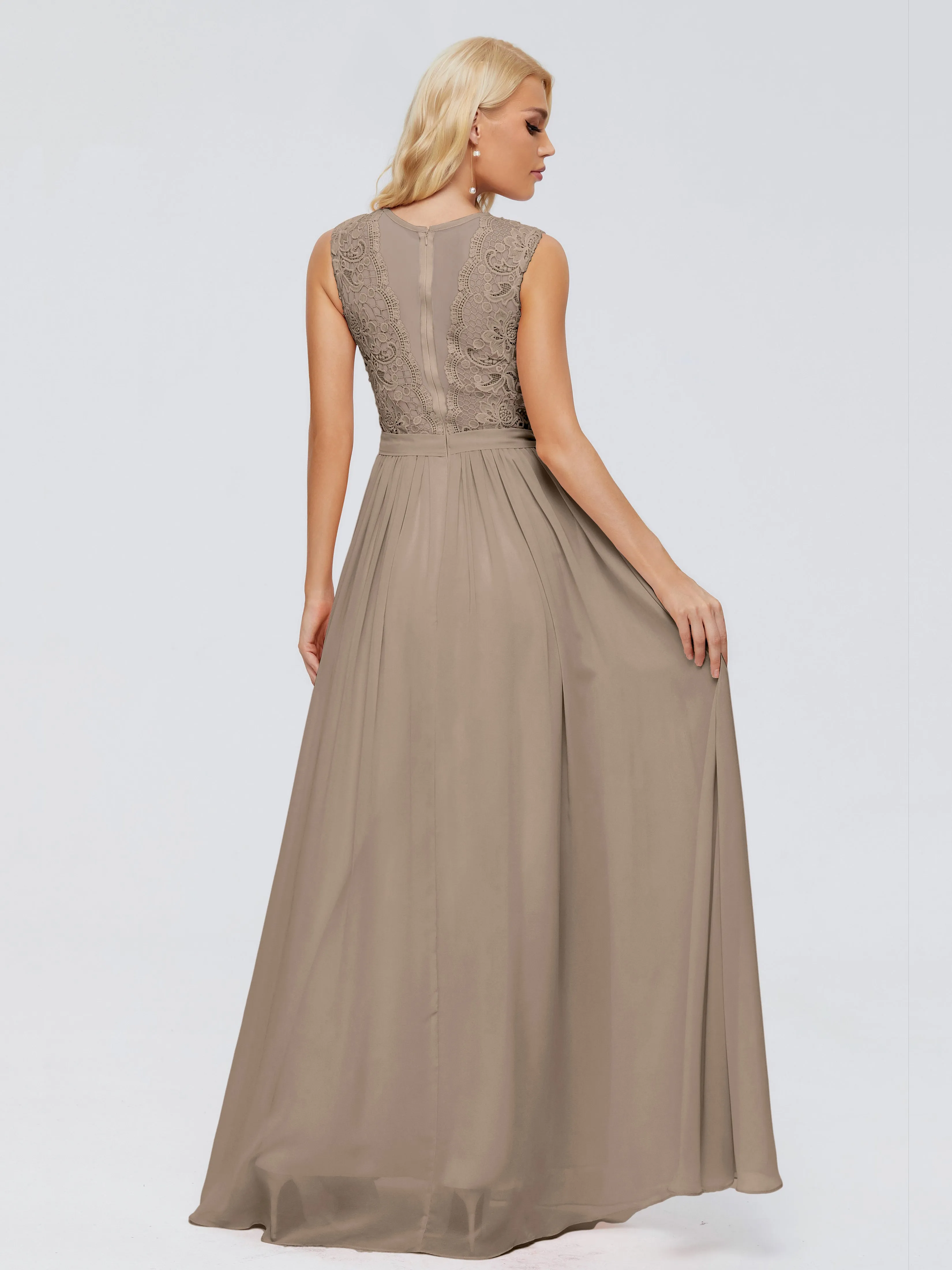 Taupe Bridesmaid Melody Elegant Bateau Chiffon Bridesmaid Dresses