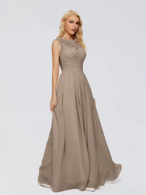 Taupe Bridesmaid Melody Elegant Bateau Chiffon Bridesmaid Dresses