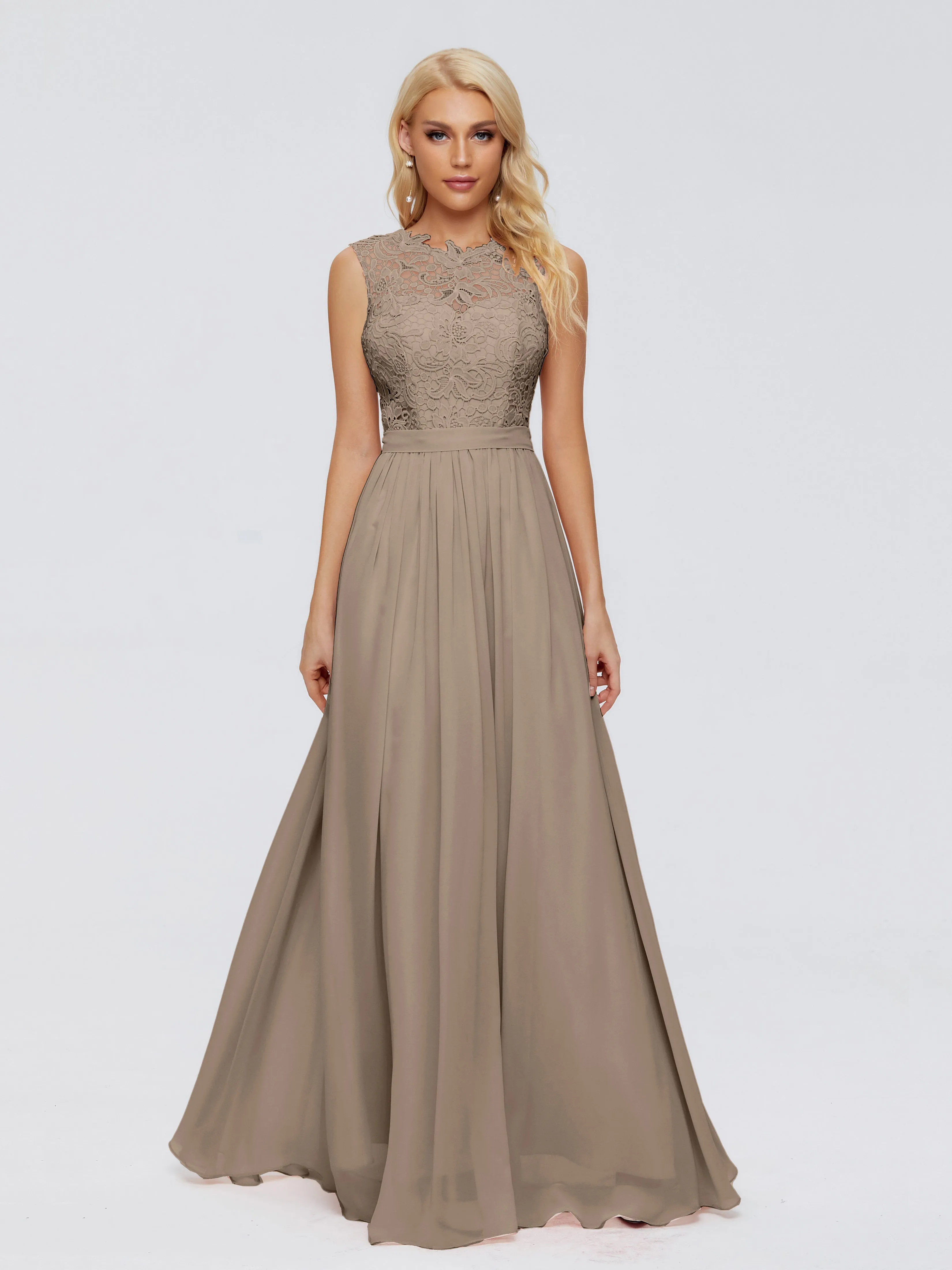 Taupe Bridesmaid Melody Elegant Bateau Chiffon Bridesmaid Dresses
