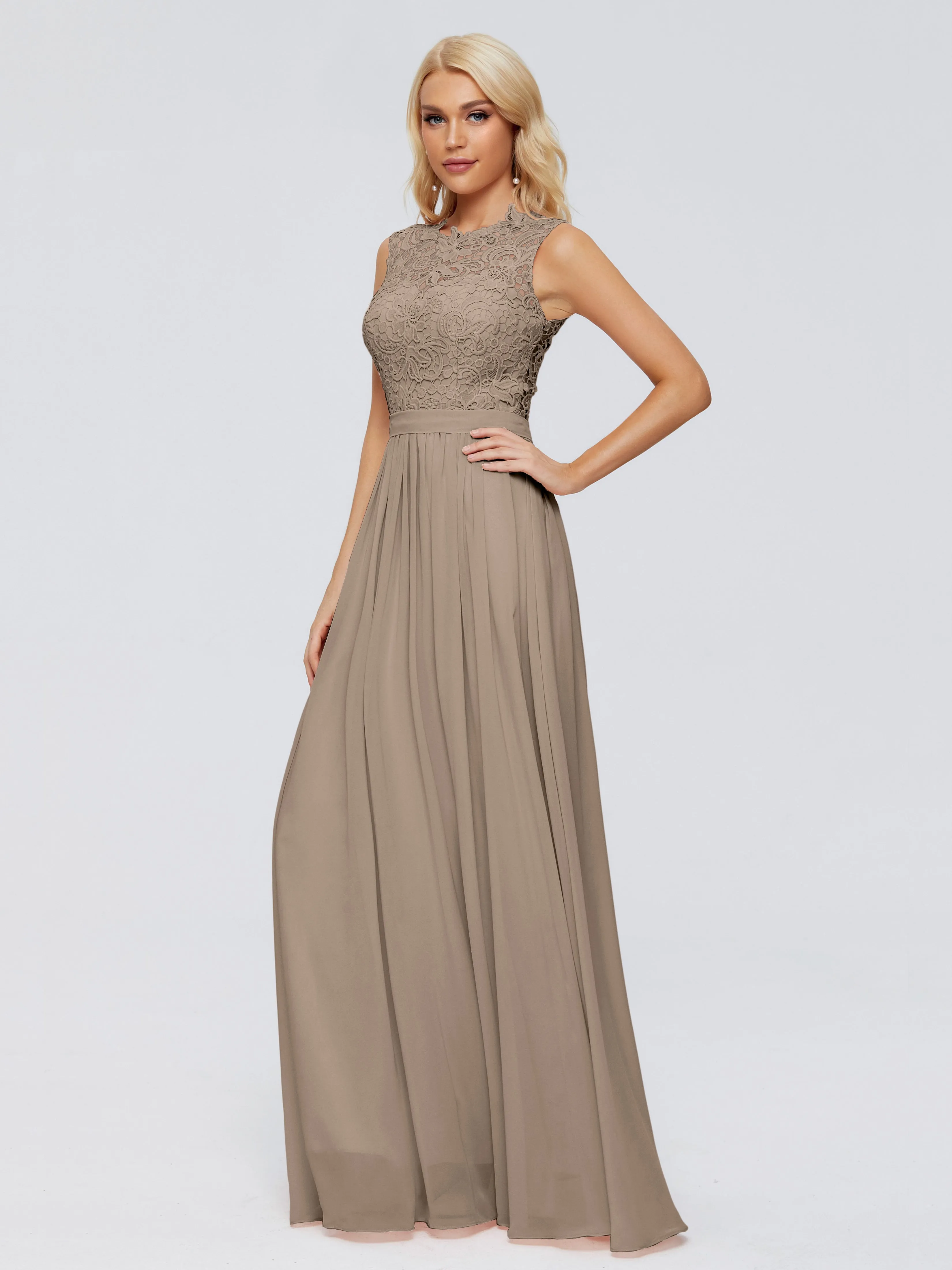 Taupe Bridesmaid Melody Elegant Bateau Chiffon Bridesmaid Dresses