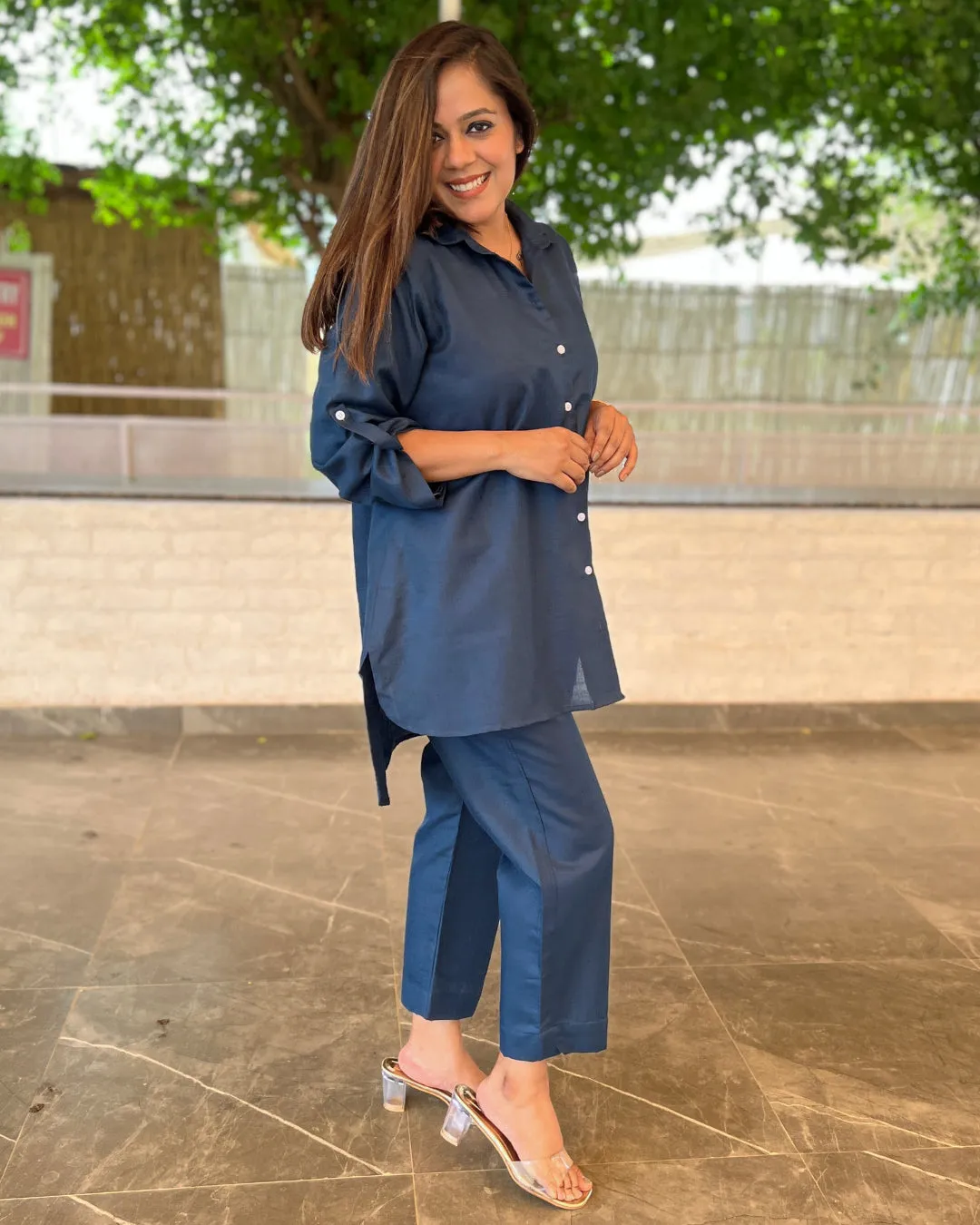 Teal Blue Cotton Slub Aline Co-ord Set of 2