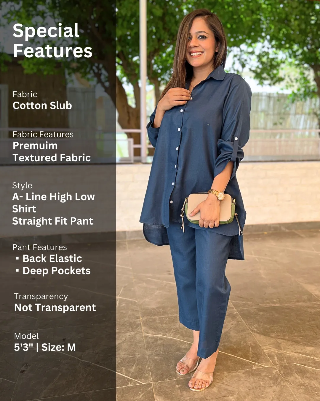 Teal Blue Cotton Slub Aline Co-ord Set of 2