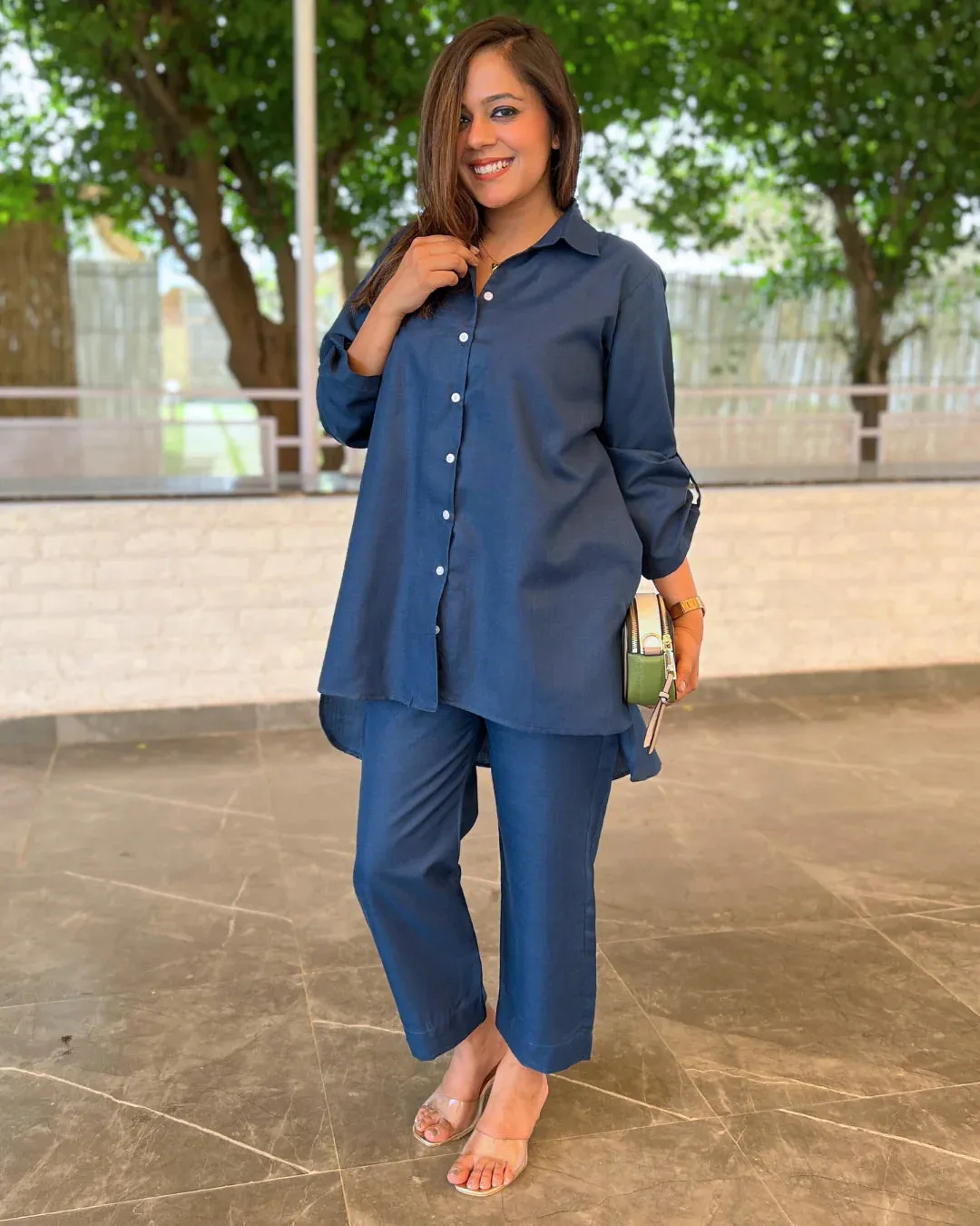Teal Blue Cotton Slub Aline Co-ord Set of 2