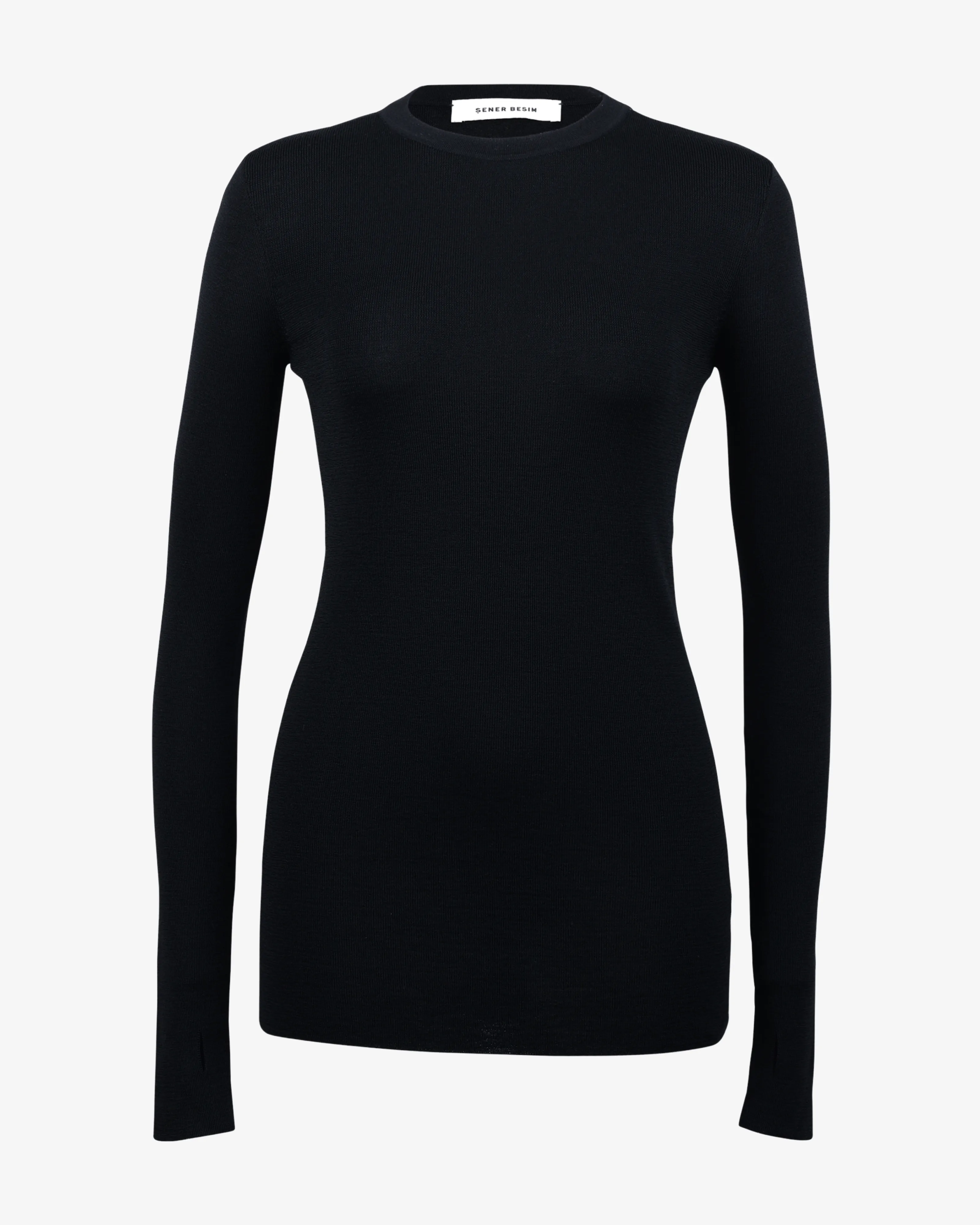 The Merino Thumbhole Crewneck - Black