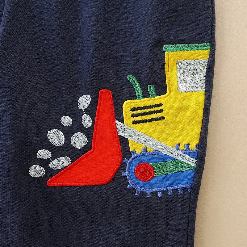 Toddler/Kid Boy Construction Truck Embroideries Casual Pants