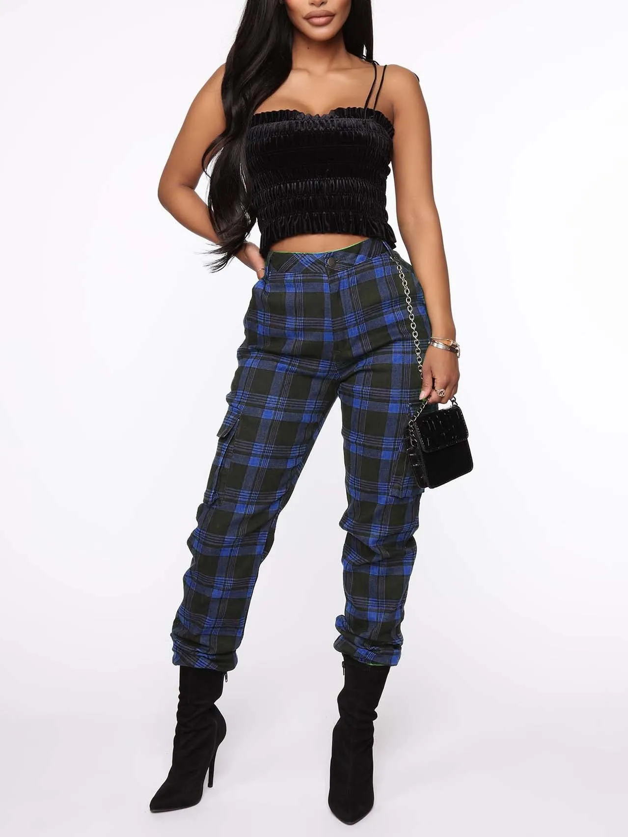 Trendy Plaid And Chain Accessories Harem Pants