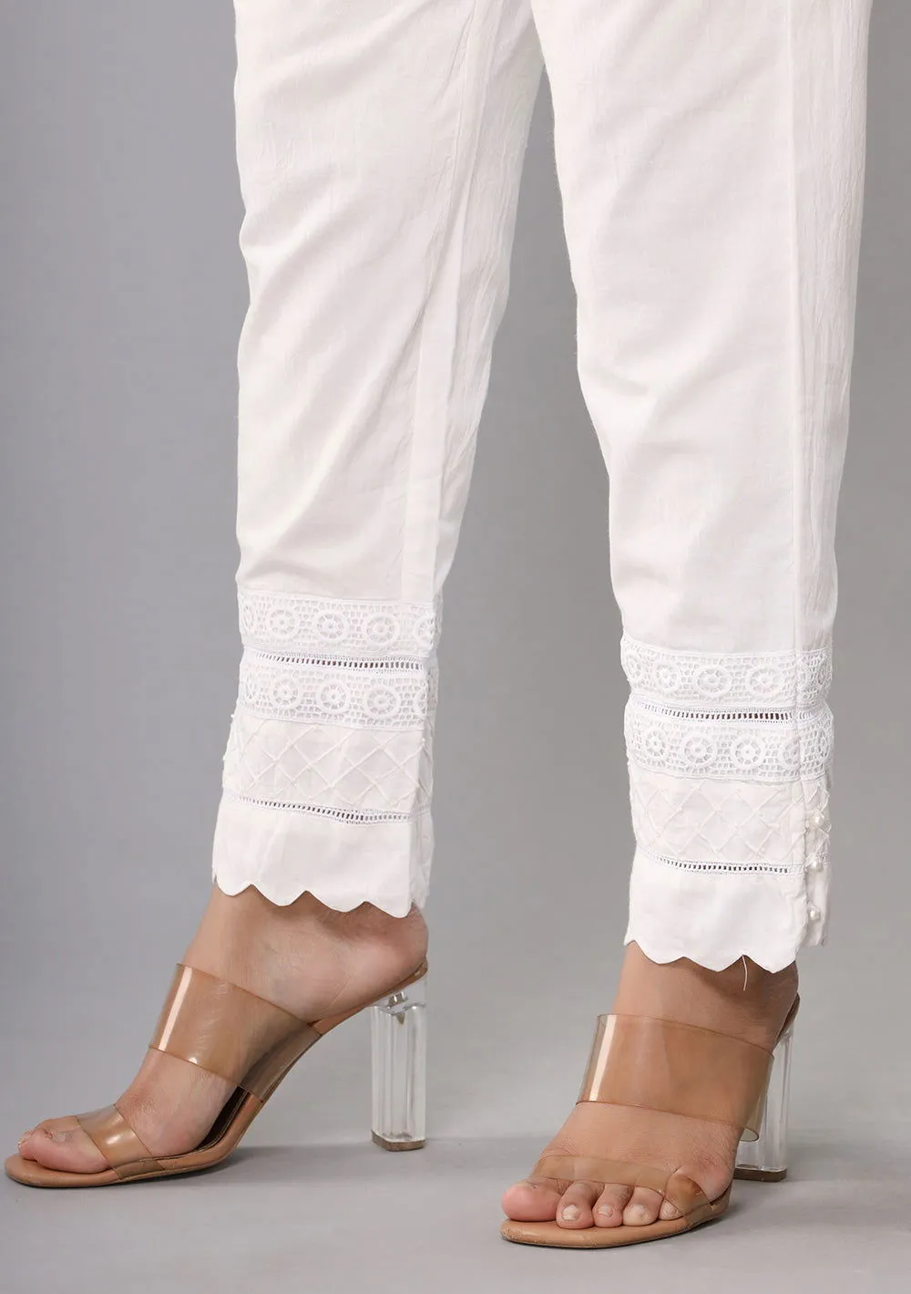 Trendy White Laced Pant (set of 1)