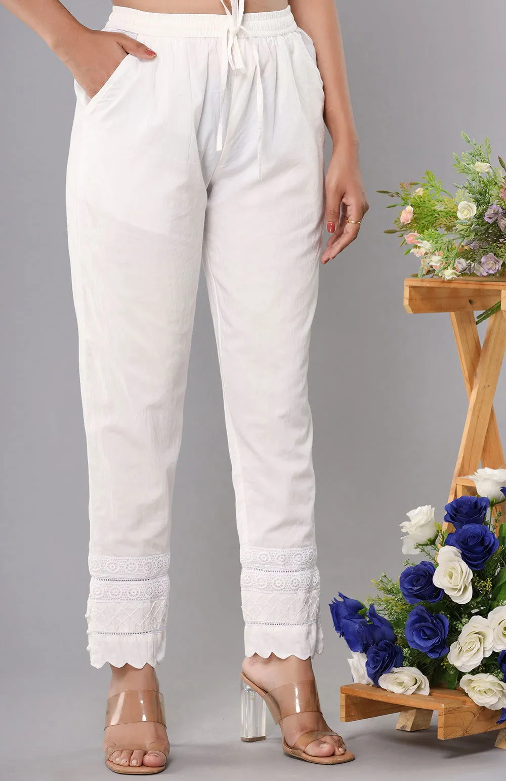 Trendy White Laced Pant (set of 1)