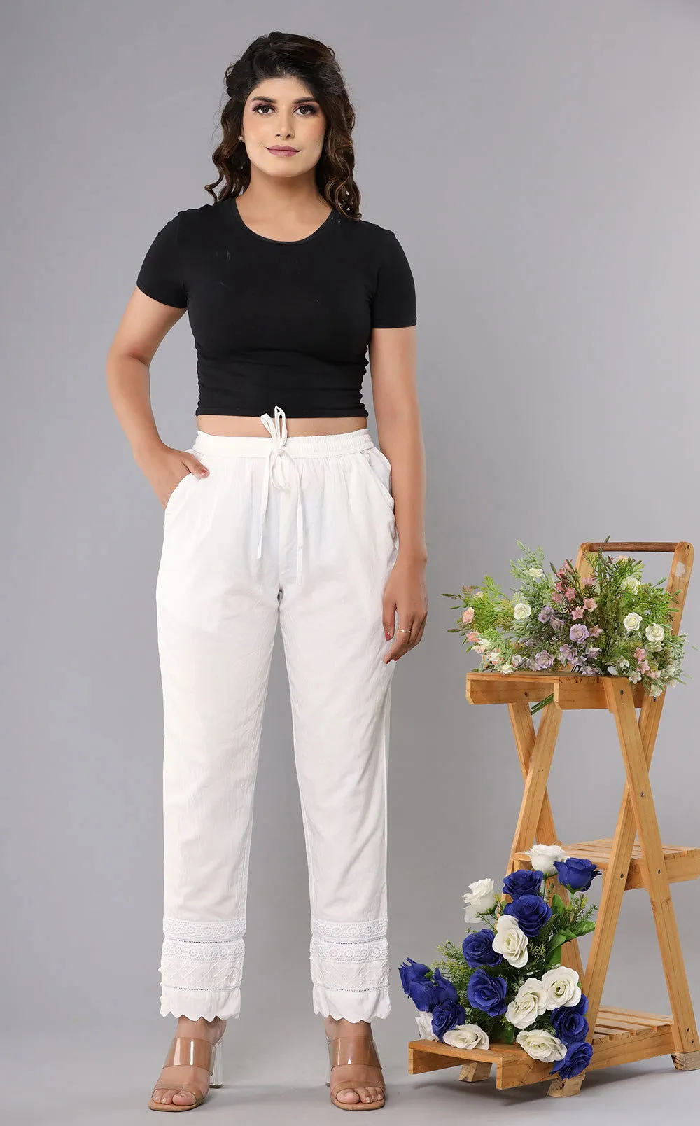 Trendy White Laced Pant (set of 1)