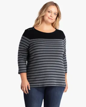 Vivi Striped Colorblock Tee | Charcoal Grey / Black